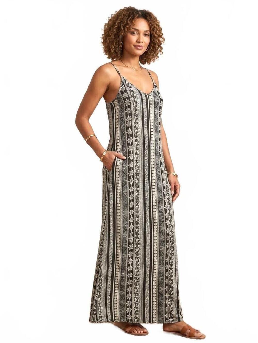Exhilaration Size M Rayon Maxi Black and White Bohemian Geometric Print Pockets